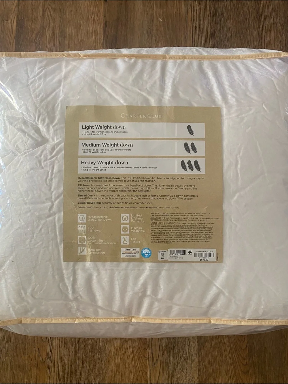 Charter Club White Down Heavyweight Comforter, King